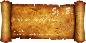 Szvitek Bogárka névjegykártya